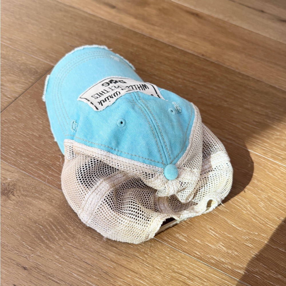 Blue Distressed Dog Lover Trucker Cap Hold My Drink While I Pet This Dog - Picture 7 of 7